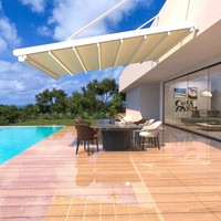Auvent rétractable motorisé en aluminium avec cadre en aluminium, revêtement en poudre, pour terrasse, balcon, patio