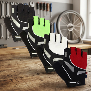 Gants de cyclisme mi-doigts noirs, verts, blancs, rouges en polyester unisexe, fermeture auto-agrippante, maille respirante pour l'été - Product Image 6