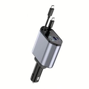 4 in 1 Retractable Car Charger Fast <b>Charging</b> Car Phone Station Charger LED Light 2 <b>Cables</b> <b>Type</b> <b>C</b> PD Quick Adapter - Product Image 1