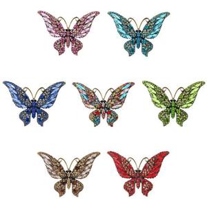 Broches de Mariposa con Cristales de Colores, Aleación Plateada, Accesorio de Joyería para Mujer, Regalo para Bodas y Fiestas - Product Image 5
