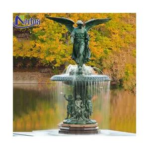 Estatua de Ángel de bronce para niños, estatua moderna de diseño personalizado para decoración de parque al aire libre, fuente de agua