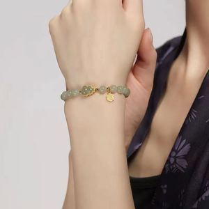 Natural Green Jade <b>Bracelet</b> Gourd Pendant <b>Stretch</b> Line Beaded Elegant Women Healing Imitation Jade <b>Bracelet</b> Light Luxury Gift - Product Image 4