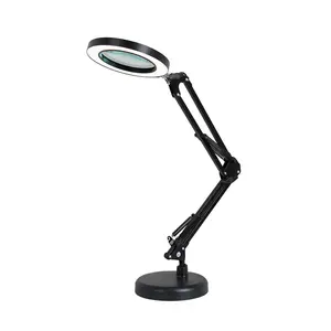 Boyid Led Opvouwbare Metalen Bureaulamp Dimbare Led Vergrotende Lamp Met Klem En Standaard Glazen Lens Verstelbare Draaibare Arm Licht