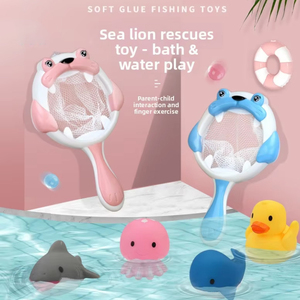 Juguetes <span class=keywords><strong>de</strong></span> Baño para Bebés, Lindos Juguetes Flotantes <span class=keywords><strong>de</strong></span> León Marino, Juego <span class=keywords><strong>de</strong></span> Juguetes <span class=keywords><strong>de</strong></span> Plástico y Goma con Bolsa <span class=keywords><strong>de</strong></span> Red, Juguetes Cognitivos Tempranos para Niños - Product Image 1