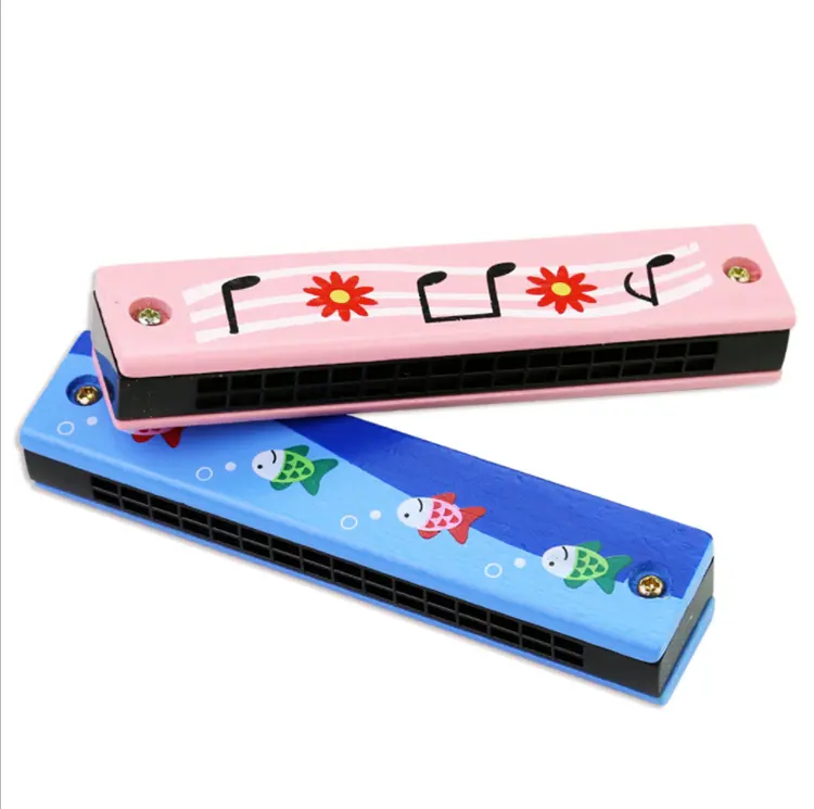 Fábrica de madeira musical harmonica madeira colorida para crianças