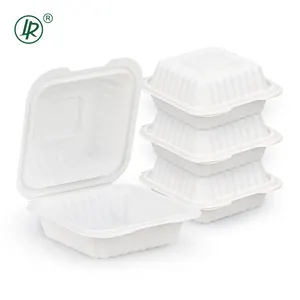 Disposable 6*6 Inch Hamburger Prep Meal Boxes Plastic Take Out Restaurant Hinged Single Food Containers