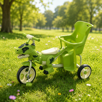 Tricycle à pédales pour enfants Dinosaure 2 places, jouet à roulettes pour enfants avec siège arrière à accoudoirs de sécurité