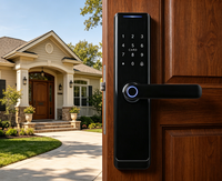 Cerradura Inteligente Biométrica Negra E-515 con Manija, Huella Dactilar, Tarjeta, Código y WiFi para Hogar, Oficina y Hotel
