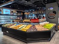 Vitrine réfrigérée commerciale modulable à rideau d'air ouvert pour bœuf frais, mouton, fromage et charcuterie pour supermarché