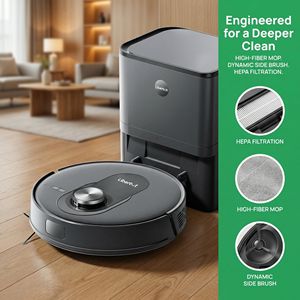 Robot Aspirador y Fregador Liberbot Q8 Max, Succión Eléctrica >2499 Pa, Navegación LDS SLAM, Filtro HEPA, Limpieza en Seco y Húmedo, Autovaciado, 180+ - Product Image 2
