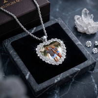 Collier personnalisable avec photo de portrait et bordure en forme de cœur, chaîne longue pour robe de mariée ou souvenir d'animal de compagnie