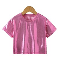 T-shirt vintage uni en polyester tricoté à manches courtes pour femme, col rond, antistatique et ignifuge
