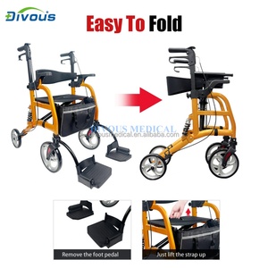 Multifunction Aluminum Alloy Lightweight Folding 4 Wheels Disabled Elderly <b>Rollator</b> <b>Walker</b> Walking Aids - Product Image 5