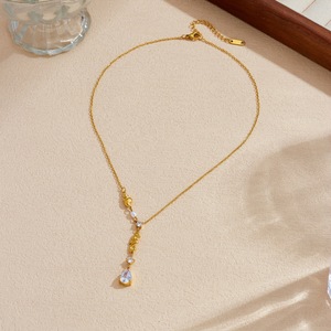 Gold Plated Seahorse Pendant Necklace With Teardrop Crystal And Pearl Y Chain Clavicle Jewelry For Daily Wear Gift - Product Image 3