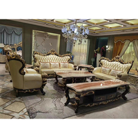 Canapé Royal Classique Européen, Grand Canapé Américain en Bois Massif Sculpté, en Cuir Véritable de Luxe, Ensemble de Canapés 1, 2 et 3 Places pour Villa