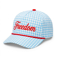 Gorra de Béisbol Azul de Moda para Mujer, Estilo Verano, Estructurada, con Corona Alta, Diseño a Cuadros, Logotipo Bordado en 3D Personalizado, 5 Paneles, con Cuerda, Fabricante BSCI