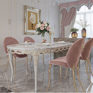 Set di Tavolo da Pranzo Rotondo Classico di Lusso con Piano in Marmo e Sedie in Legno Massello per Arredamento Casa in Appartamento/Villa - Product Image 6