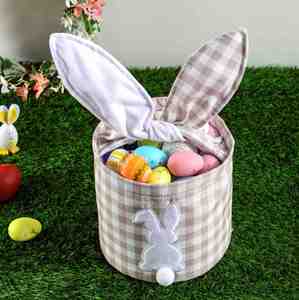 Embroidery Canvas Plaid Bunny Ear Basket Personalised Gingham <b>Gift</b> Rabbit Ears <b>Easter</b> Bucket for Party Favor Decor - Product Image 4