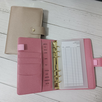 Protège-cahier A6 en cuir PU rose, portable et mignon, avec anneaux dorés, pour système de défi d'épargne par enveloppes et planificateur de budget