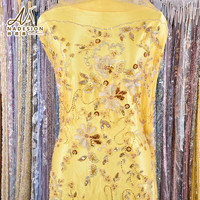 Robes de soirée personnalisées de haute qualité, nouveaux modèles en dentelle, tissu brodé floral perlé sur filet