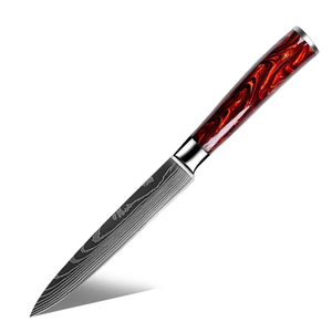 <span class=keywords><strong>Couteau</strong></span> utilitaire de chef damas à haute teneur en carbone de 5.2 po-Motif gravé au laser <span class=keywords><strong>avec</strong></span> manche en résine rouge <span class=keywords><strong>sang</strong></span> - Product Image 1