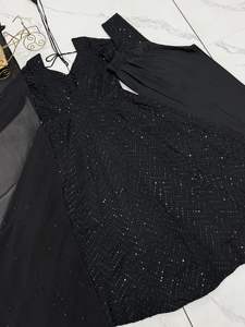 Tela Anarkali de la Mejor Calidad en Color Negro, Georgette Fox Puro y Suave con Bordado de Lentejuelas Lukhnawi, Precio al por Mayor - Product Image 5