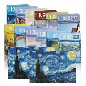 Jeu familial, puzzle en papier de 1000 pièces, peinture à l'huile, Nuit étoilée de Van Gogh, pour adultes - Product Image 6