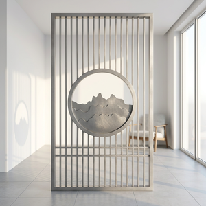 Paravent contemporain en aluminium avec motif floral sculpté pour salle à manger, largeur 70 pouces, finition thermolaquée - Product Image 5