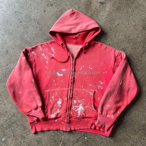 Sweat à capuche pour homme en coton gaufré double couche, épais, personnalisé, style streetwear, uni, délavé, effet usé, décoloré par le soleil - Product Image 2