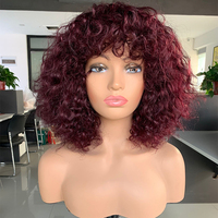 Perruque ondulée Offre Spéciale naturelle avec frange pour femmes noires, cheveux humains, coupe Pixie, Super bon marché, 100%
