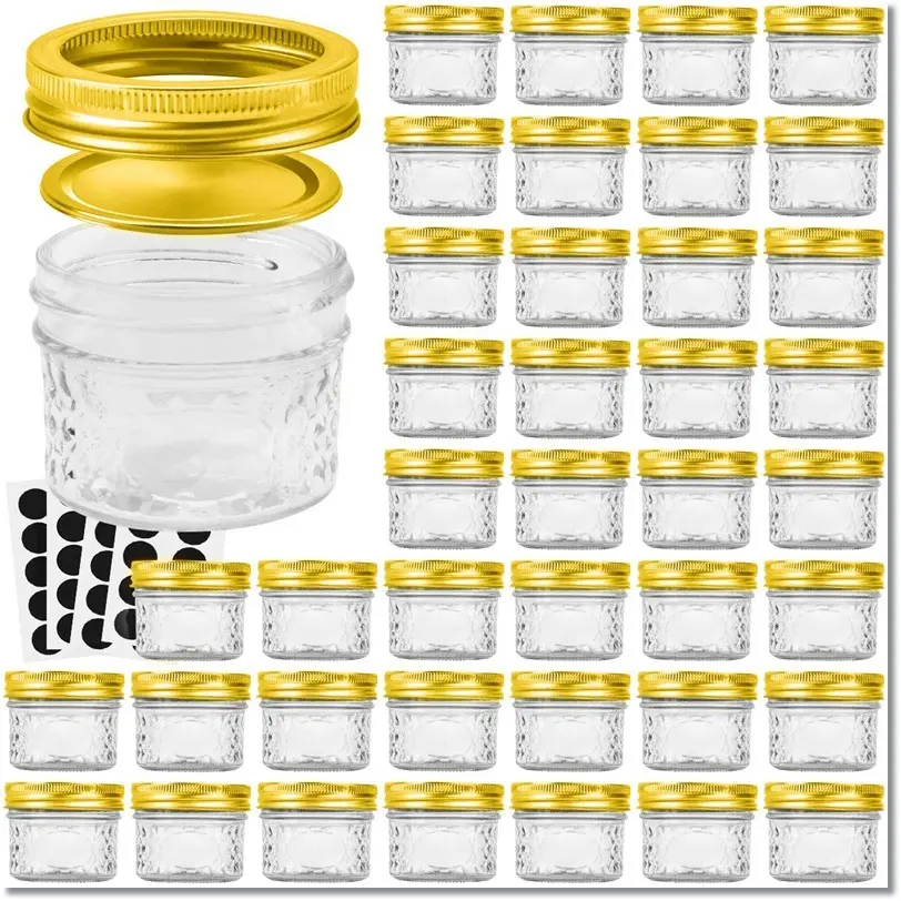 Wholesale Clear 4oz Food Storage Glass Jars Jam Salad Mason Jars with Gold Screw Tops