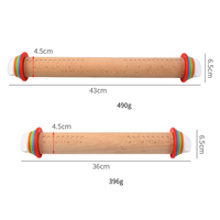 Rouleau à pâtisserie réglable YH en bois de hêtre écologique de 35 cm avec anneaux amovibles multicolores