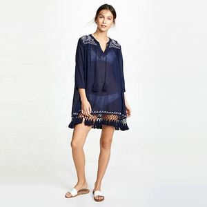 Abito con nappine a V da donna con frangia ricamata bohémien costume da bagno da spiaggia copri Bikini <span class=keywords><strong>taglie</strong></span> <span class=keywords><strong>forti</strong></span> ricamate camicette da spiaggia - Product Image 3