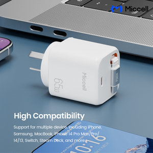 <span class=keywords><strong>Chargeur</strong></span> universel rapide Miccell 65W pour iPhone avec câble USB, <span class=keywords><strong>chargeur</strong></span> de téléphone portable haute vitesse portable pour smartphones et ordinateurs portables - Product Image 3