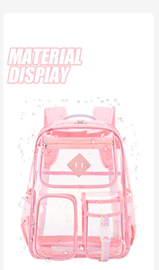 Mochila escolar de PVC transparente a la moda al por mayor, mochila transparente impermeable con cierre de cremallera para niños y niñas para viajes escolares