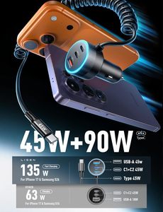 LISEN 2026 Adaptateur <span class=keywords><strong>Chargeur</strong></span> Voiture Amélioré 4-en-1 90W Multi-Ports USB C Power Delivery <span class=keywords><strong>Prise</strong></span> de Charge Rapide pour <span class=keywords><strong>iPhone</strong></span> 17 Samsung - Product Image 5