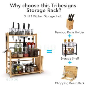Bamboo Kitchen <b>Spice</b> <b>Rack</b> Organizer Eco-friendly Pantry <b>Spice</b> <b>Rack</b> Storage Desk Organizer - Product Image 2