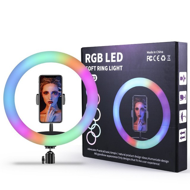 Wired Control RGB 12 13 14 Inch Ring Light Colorful Adjustable Phone Selfie Ring Light for Live Stream/Make Up/YouTube/Tiktok