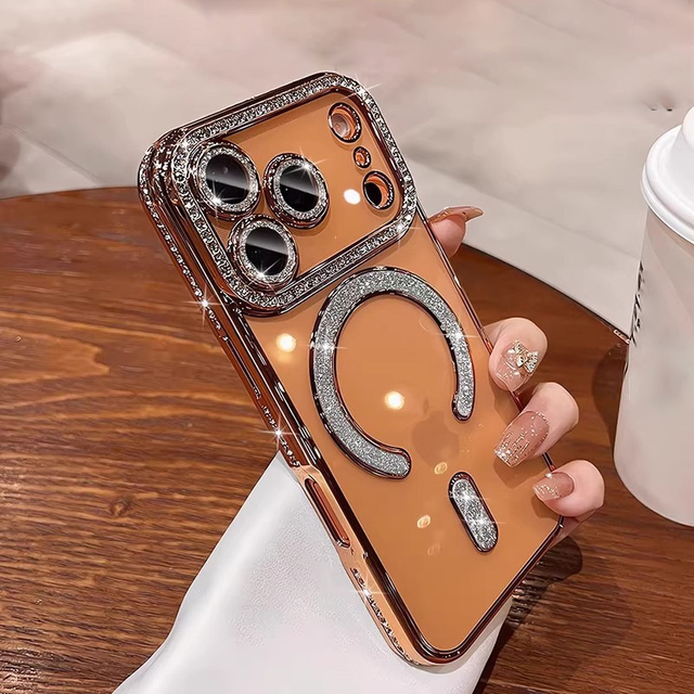 For iPhone 17 Case Lens Protective Bling Diamond Frame Magnetic Cell Phone Case Cover for iPhone 17 16 Pro Max 17 Air