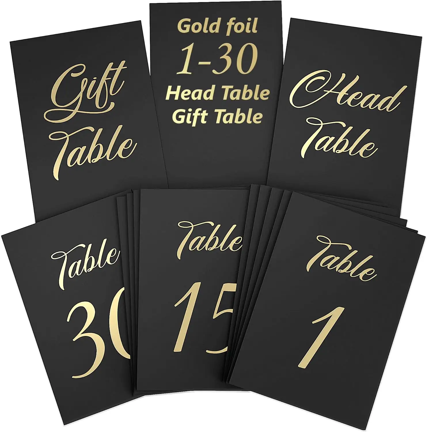 Tabela preta personalizada números 1-30 Festival Holiday Wedding Reception Table Gift Card com folha de ouro