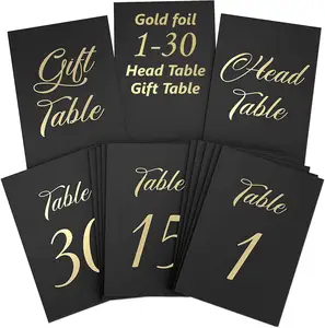 Пользовательские черные настольные номера 1-30 праздничные Свадебные приемные подарочные карты с золотой фольгой