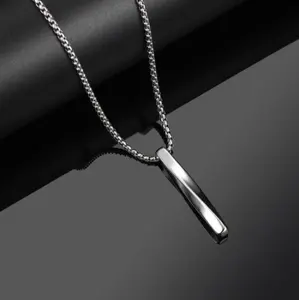 New Black Rectangle Pendant Necklace Men Trendy Simple Stainless Steel Chain Men Necklace Jewelry Gift
