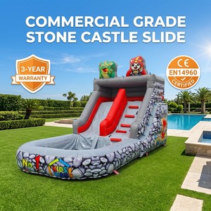 DFRL Tobogán Acuático Hinchable Comercial con Diseño <span class=keywords><strong>de</strong></span> Castillo <span class=keywords><strong>de</strong></span> Piedra y Animales <span class=keywords><strong>de</strong></span> Dibujos Animados, Estampado <span class=keywords><strong>de</strong></span> Dinosaurios y <span class=keywords><strong>Cachorros</strong></span>, para Parques al Aire Libre y Eventos <span class=keywords><strong>de</strong></span> Verano, Alquiler con Garantía <span class=keywords><strong>de</strong></span> 3 Años - Product Image 1