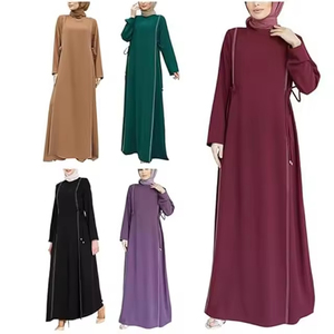 Muslim Abaya <b>Dress</b> Women Vintage Straight Natural <b>Long</b> Sleeve Modest Solid Floor-Length Middle East Islamic Arabian Robe Loose - Product Image 1