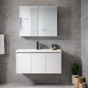 Minimalist floating <b>bathroom</b> <b>vanity</b> with mirror cabinet, wall-mounted floating sink unit, modern storage combination furniture - Product Image 1