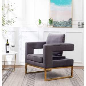Fauteuil en velours gris, design moderne, pieds en métal, meubles de salon - Product Image 5