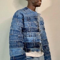 YSJY Fabrication OEM Streetwear Designer personnalisé Mode urbaine Veste en jean bleu patchwork pour hommes