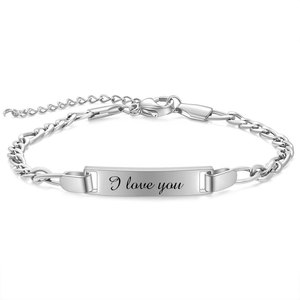 Childrens I Love You Engraved Stainless Steel <b>Bracelet</b> <b>Adjustable</b> Gift Jewelry 5Mm Chain Gold Silver Tone - Product Image 2