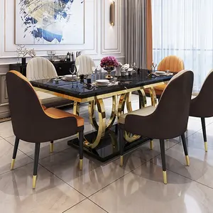 Set meja makan marmer 12 dudukan, furnitur apartemen Hotel desain Italia atas meja makan 12 dudukan Modern