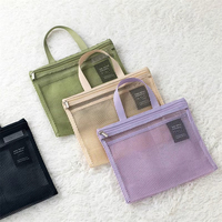Sac de rangement en maille pour maquillage et articles de toilette, organisateur portable de voyage pour outils de douche et de soin corporel, pochette suspendue pour cosmétiques